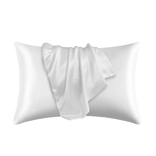 Guvar Satin Pillowcase for Hair and Skin Pillow Case 2 Pack Standard Size Super Soft Pillow Cases Set of 2 Slip Cooling Breathable Satin Pillow Cover（Ivory,20