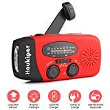 [New Version] Houkiper Emergency Hand Crank Solar Self Powered NOAA AM FM Radio with LED Flashlight, Phone Charger and 1000mAh Power Bank for Camping Hiking Outdoor Survival (Red)