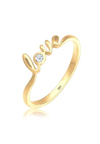 Elli DIAMONDS Ring Damen Love-Schriftzug mit Diamant (0.03 ct.) in 585 Gelbgold