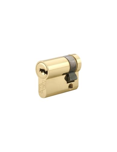 FTH - Mezza cilindro FTH 6G, 30 x 10 mm, cilindro e chiavi in ottone, protezione da grimaldelli, foratura e strappo, 3 chiavi piatte reversibili