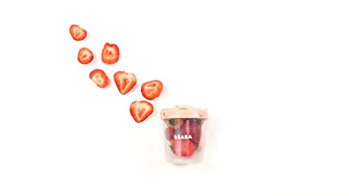 BEABA Clip Containers, Set of 6, 2 oz & 4 oz for Snacks and Baby Food, Pink