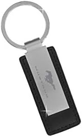 Ford Mustang Black Leather Rectangular Key Ring with Wide Matte Chrome Imprint Area