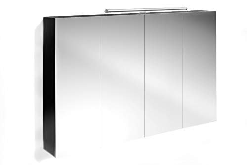 SAM Spiegelschrank Verena, Hochglanz schwarz, mit 4 Türen, pflegeleichtes Badmöbel, Badspiegel-Schrank 75 x 120 x 16 cm