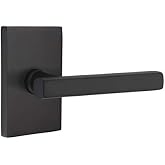 EMTEK Modern Rectangular Rosette Privacy Set with Matching Finish Freestone Lever - Choice of Left/Right Handing and 7 Finishes - 5212FRLRHUS19 - Right Handed (RH) - Flat Black (US19)
