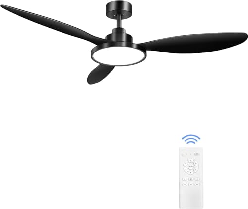 Ohniyou Ventilador de Techo de 52 Pulgadas con Luz y Mando a Distancia, Ventilador de Techo de Exterior Negro para Patios, Ventiladores de Techo Modernos para Sala de Estar Dormitorio