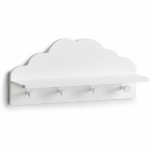 Zeller 13504 Childrens Wall Coat Rack Cloud MDF White Approx. 48 x 12 x 22 cm Clothes Storage for Childrens Rooms Clothes Hooks