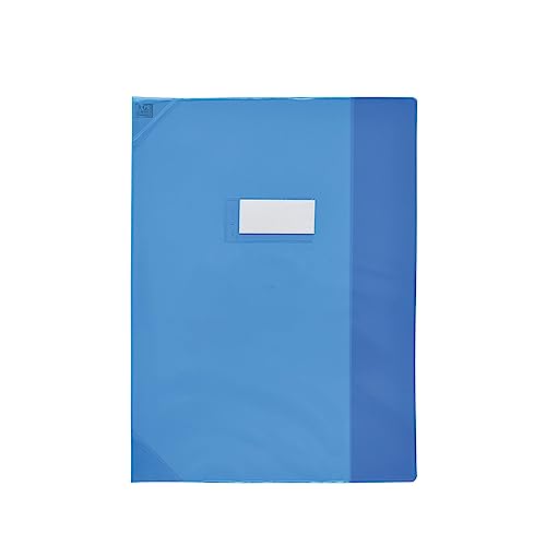 OXFORD Heftumschlag Strong Line, 24 x 32 cm, mit Klappe und Lesezeichen, PVC, transparent, 15/100, Blau