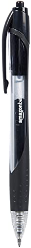 Amazon Basics Penne a scatto con inchiostro gel nero, punta fine, confezione da 12, Black