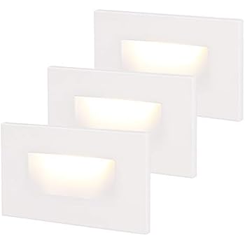LEONLITE 120V Dimmable LED Step Light, 3.5W 3000K Warm White, 110lm High CRI 90, ETL Listed Indoor Outdoor Stair Light, Aluminum Waterproof Staircase Light, 5-Year Warranty, White, Pack of 3