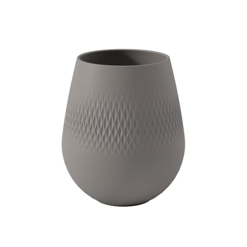 Villeroy & Boch - Manufacture Collier Taupe, Small Vase Carre, 15 cm, Premium Porcelain, Taupe