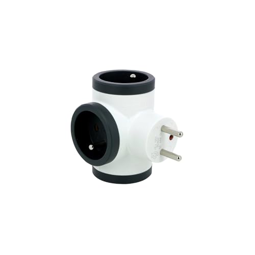 Zarivy Adaptateur 694520 2P+T, multiprise avec 3 prises latérales, couleur blanc/gris foncé. Connectez-vous confortablement à plusieurs appareils à la maison ou au bureau, idéal pour tous les espaces