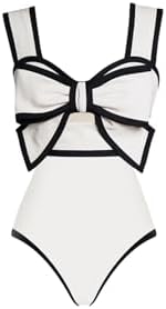 FLAXMAKER Black and White Swimsuit Bow-tie Decor One Piece Bathing Suit ...