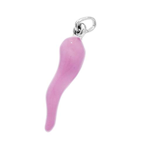 Remo Gammella 925 Sterling Silver Good Luck Horn Pendant Man Woman Enamel Pendant. Made in Italy. choose your color (Pink, 3.6)