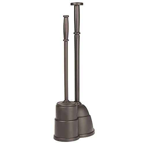 mDesign Plunger and Brush Set for Toilet Bowl Hidden, Modern Toilet