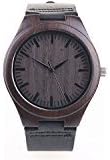 Salebest Bamboo Wooden Watch Brown Cowhide Leather Strap Casual Watch -Japanese Quartz Movement Gray with Gift Box