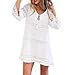 AmyDong Hot Sale! Ladies Dress Women Summer V-Neck Dress Loose Lace Boho Beach Short Mini Dress Three Quarter Sleeve (3XL, White)