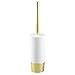 mDesign Decorative Compact Freestanding Plastic Toilet Bowl Brush and Holder for Bathroom Storage and Organization - Metal Handle/Base - Space Saving, Sturdy, Deep Cleaning - White/Gold Brass
