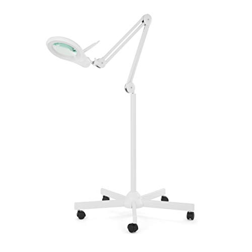 Neatfi LED Magnifying Floor Lamp – 1,200 Lumens, 5” Bifocal Lens with 5 & 20 Diopter, Dimmable, Adjustable Arm, Rolling Base, Floor Lamp for Reading, Sewing, Crafting (5 Inches, White)