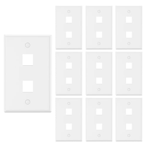 VCE 2 Port Keystone Wall Plate UL Listed (10-Pack), Single Gang Wall Plates for RJ45 Keystone Jack and Modular Inserts, White