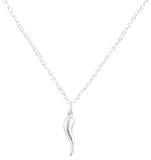 925 Italy Sterling Silver Small Italian Horn Pendant with an 18 Inch Link Necklace