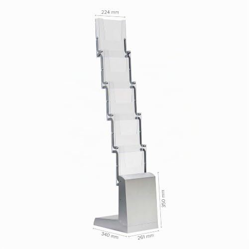 DISPLAY SALES A4 Silver Brochure Holder | 5 Compartments Acrylic Display | A4 Brochure Display with Nylon Carry Bag | Ideal Wall Mounted Brochure Holder