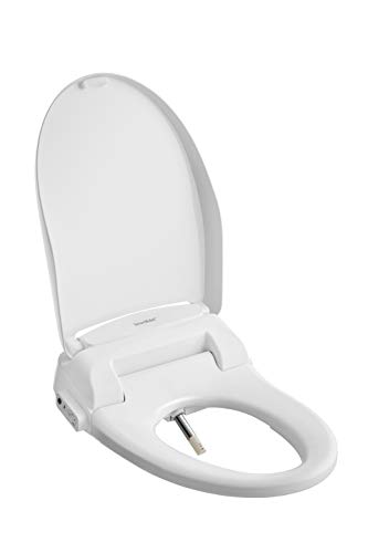 SmartBidet SB-100R Electric Bidet Seat for Elongated Toilets with Remote Control, Stainless Steel Nozzle with Removable Nozzle Cap, Child Wash Function, Slim and Strong Design in White