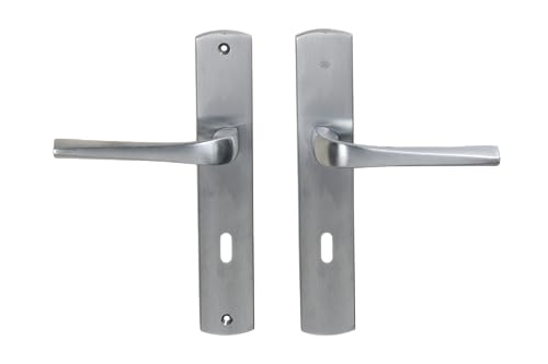 Bricard 879050 Pair of Handles Satin Chrome Zamack on Evidence Plate, Interior Door