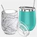THILY Stainless Steel Stemless Wine Glasses 12 oz Vacuum Insulated Wine Tumbler with Lid and Straw, Reusable, Keep Cold & Hot for Drinks, Coffee, Cocktails, 2 Pack(Teal + Marble)