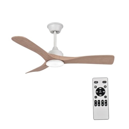 Ceiling Fan with Light and Remote Control 106 cm, Silent DC Motor, 3 Blades Plastic Light Wood Effect, Dimmable LED Ceiling Light, 3 Tones, Modern Low Consumption Fan (Light Wood)