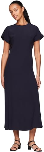 Tommy Hilfiger Vestido Mujer Viscose Crepe Maxi Dress de manga corta, Azul (Desert Sky), 36
