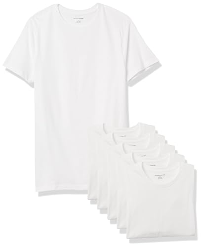 Amazon Essentials Mens Vests - Slim-Fit Cotton Crew Neck, Short and Long Sleeve T Shirt, Pack of 6, Undershirt and Vests for Men, White, M
