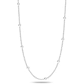 LeCalla 925 Sterling Silver Italian Ball Bead Station Chain Necklace for Teen and Women 16, 18, 20, 24 Inches