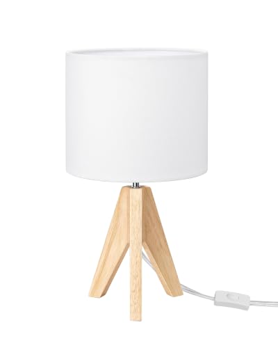EDISHINE Lámpara mesa bonita trípode madera estilo mid-century, pantalla lino, para dormitorio, guardería, UL certificada, 14,2 pulg, interruptor on/off