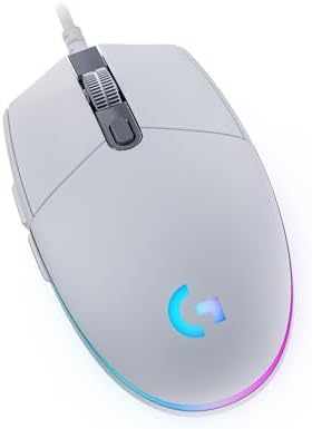 Logitech G203 Wired Gaming Mouse, 8,000 DPI, Rainbow Optical Effect LIGHTSYNC RGB, 6 Programmable Buttons, On-Board Memory, Screen Mapping, PC/Mac Computer and Laptop Compatible - White