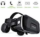 VR Headset, HAMSWAN 3D VR Glasses Virtual Reality Glasses with Built-in Headset 120 Degree FOV and Multifunction Button Compatible with iPhone, Samsung and Other Smartphone