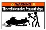Snowmobile Frequent Stops Funny OEM Warning Sticker Decal 4.25" x 2.8"