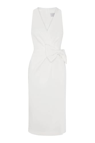 Gina Bacconi Women's Bow Detail Midi Dress Cocktail, Ivory, 20