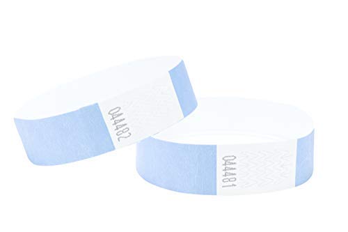 Wristbands Made from Dupont™ Tyvek® 3/4 inch 100 Pack, Paper Like Bracelets Used for Events, Nightclubs, waterparks etc. Sky Blue