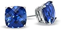 14k White Gold 3 Carat Princess Blue Topaz VS1 Stud Earrings For Unisex