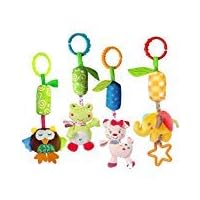Katedy Toy 4 Packs Rattle Cat Seat Hanging Bell for Newborn Toddlers Playing Handbells Use for Baby Car Crib Stroller Adorable Animal Wind Chime for Tag Along Travel
