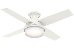 Hunter Fan Company - Dempsey 44 Inch Low Profile Ceiling Fan with LED Light Kit and Handheld Remote - Fresh White Finish - Fresh White Blade Color