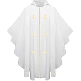 CLERKMANS Priest Chasuble Robe Clergy Vestments with Matching Gold Stole | Embroidered Gold Crosses, 57 inch Wing Span, One Size Fits Most, Matching Stole Included