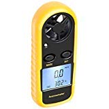 Anemometer, Digital LCD Wind Speed Meter Gauge Air Flow Velocity Thermometer Measuring Device with Backlight for Windsurfing, Sailing, Kite Flying, Surfing Fishing Etc. (Mini Anemometer) (Yellow)