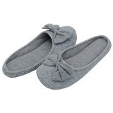 Women’s Cozy Cashmere Cotton Closed Toe House Slippers with Cute Bow Accent