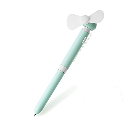 GS GLOWSEEN 2 in 1 Creative Handheld Mini Pocket Size Fan Pen With Smooth Writing Ballpoint Pen, Silent Mini Fan For Writer Student Working Office Camping Cool, Light Blue