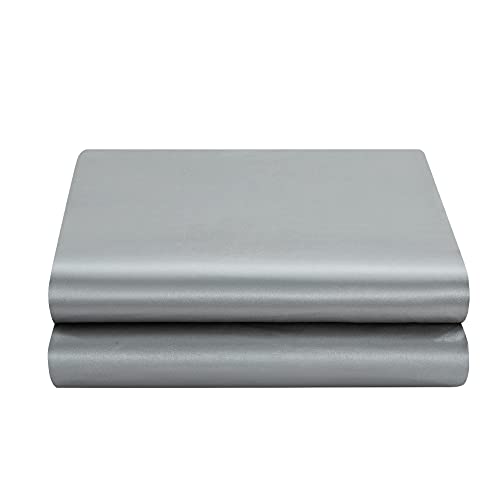 Satin Flat Sheet Only, Queen Flat Sheet, 1 Piece Silver Gray Top