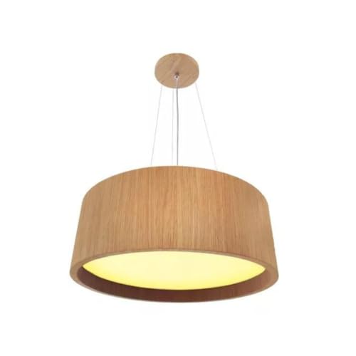 DSMIX RJ Lustre Pendente Redondo 40cm Madeira Freijó com 4 Bocais E27 Bivolt – Luminária Moderna para Sala, Cozinha e Área Gourmet