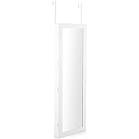 Dayanaprincess White Modern Stylish Elegant Wall Mounted Lockable Mirror Jewelry Cabinet with LED Light Bedroom Furniture Organizer Hooks Hangers Storage Unique Indoor