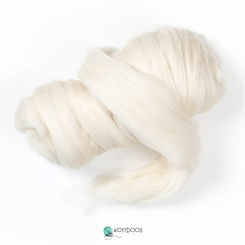 Kondoos Natural Wool roving, 8 OZ. Best for Needle Felting, handcrafts and Spinning. Natural Colours, un-Dyed. (White Ecru, 8 oz)