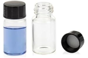 QOAEZK 5ML Clear Glass Sample Vial, Liquid Sampling Sample Glass Bottle, Borosilicate Storage Glass Vial,18 * 40mm, Black 15-425 Polypropylene Screw Cap with PE Liners, Pack of 100